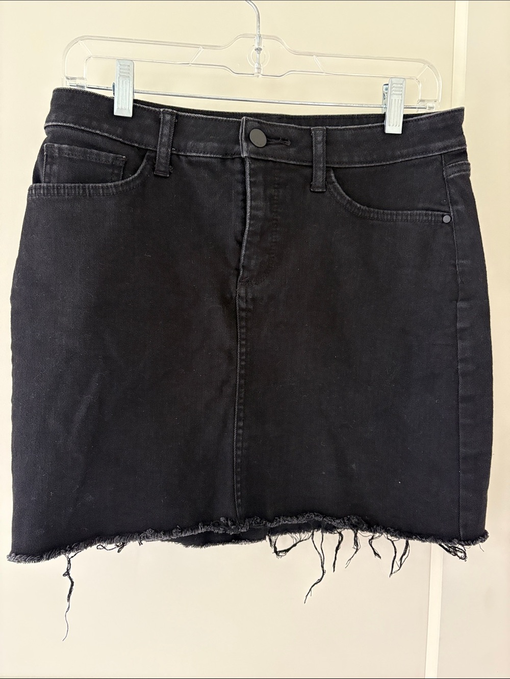 a.n.a Black Denim Mini Skirt with Frayed Hem